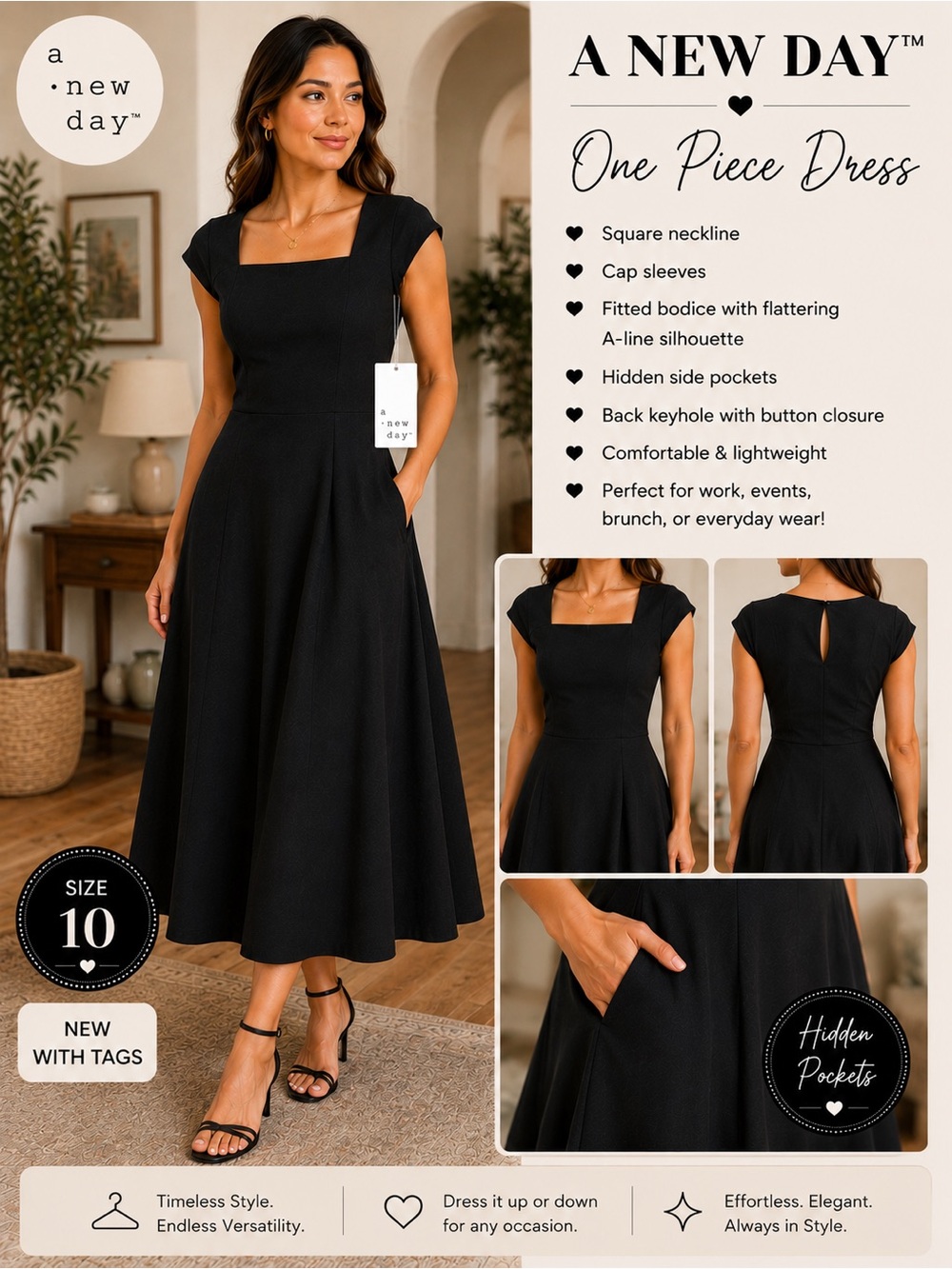 a new day Black Square-Neck A-Line Maxi Dress